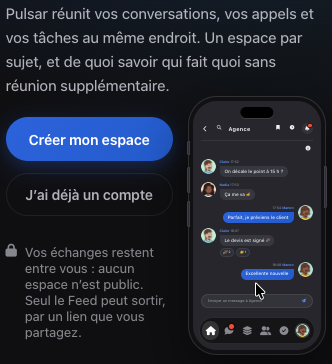 Page d'accueil de l'application Pulsar